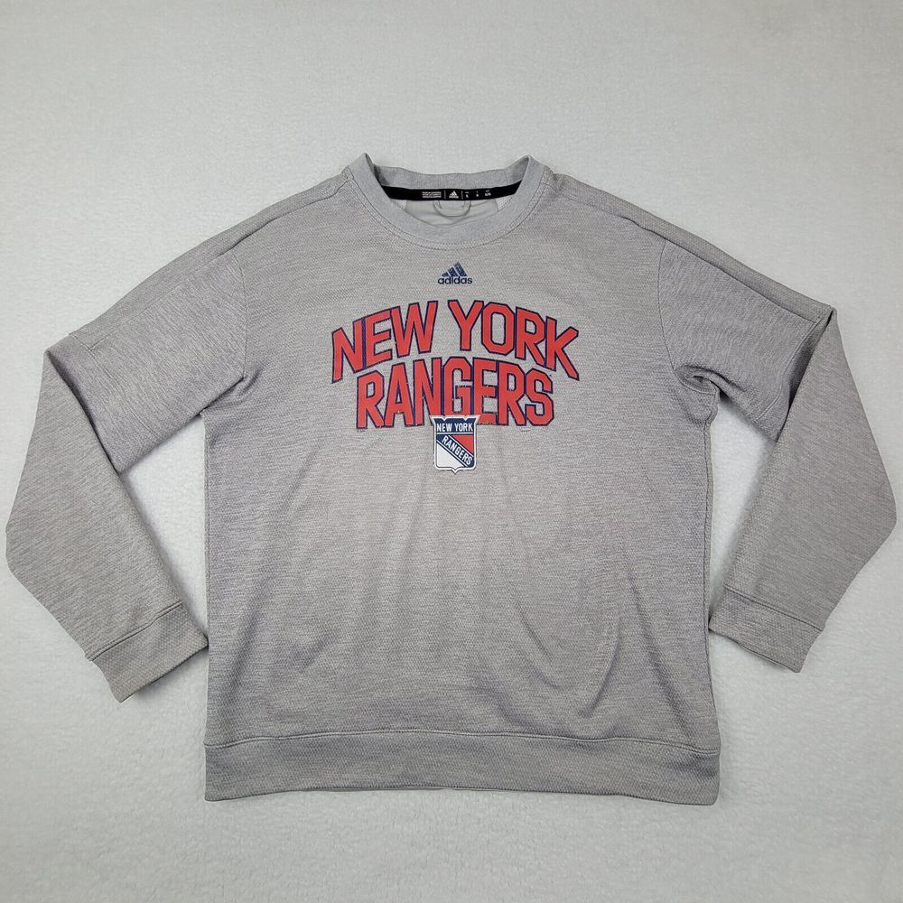 Adidas Gray Crewneck Sweater with Red New York Rangers Logo